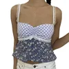 Canotte da donna Donna che esce Top Sexy Lace Trim Plaid senza maniche Backless Crop Canotte Corsetto Canotta Streetwear