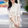 Kvinnors tvåbitar byxor Fashion Women Pan Suits Khaki Beige Black Casual Business Blazer och sätter Vintage High End Formal Office Lady Work