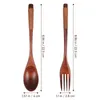 Dinnerware Sets Japanese Wooden Handle Fork Spoon Daily Use Tableware Convenient Flatware Simple Korean Utensils