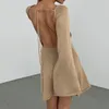 Casual Dresses Women Knitted Dress Solid Color Backless Long Sleeve Mini Party For Beach Cocktail Club Streetwear