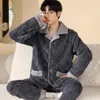 Mannen Nachtkleding Winter Mannen Homewear Pyjama Koraal Fluwelen Lange Mouw Warme Verdikte Flanel Man Pyjama Lounge Set