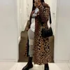 Women's Trench Coats European And American Leopard Print Medium Length Long Sleeve Lapel Windbreaker Coat 2023