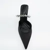 Sandals Woman High Heel Mules WSL TRAF ZA Metal Chain Decorate Black Stiletto Fashion Pumps Summer Women Slingback 230421