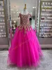 Fuchsia Gold Little Girl Pageant Dress 2024 Sequin Applique Shimmer Baby Kid Fun Fashion Runway Drama Birthday Formal Cocktail Party Gown Toddler Teen Mini Quince