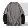 남성 Tshirts 힙합 스트리트웨어 가을 봄 패션 대형 가짜 두 조각 Tshirt 긴 소매 캐주얼 Tshirt top tees 230420