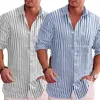 Chemises décontractées pour hommes Mode Hommes Chemise et chemisiers Coton rayé à manches longues Collier de bande de lin Simple Boutonnage Tops Vêtements pour