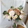 Bröllopsblommor Simulerade Rose Champagne Coffee Color Bride Bouquet