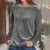 여성용 블라우스 O- 넥 긴 소매 느슨한 착용감 여성 벨벳 스웨트 셔츠 가을 겨울 캐주얼 한 단색 블라우스 스트리트웨어
