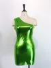 New 2024 Designer Sexy Dresses Summer Women Sleeveless Inclined Shoulder Dress Bright Stretchy Mini Dress Y2K Street Club Wear Wholesale Clothing 9758