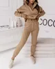 Women's Two Piece Pants Arrivals Design Spring Autumn Clothing Stand Collar Zipper Top Trousers Commute Leisure Suit Sale