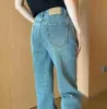 Women's Jeans Designer Vintage Wash Straight Pants Soft Comfortable Fashion Spring Summer Black Blue Girls Size S-l