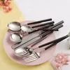 Dinnerware Sets Black Silver Dinner Set Knife Spoon And Fork Stainless Steel Table Cutlery Kitchen Device Zero Waste Gift