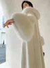 Cappotto da donna in pelliccia di visone finto collo di volpe lungo spesso blu di alta qualità moda invernale bianco caldo abbigliamento anti-freddo 231121