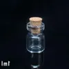 1 ml Pequeños mini viales de corcho de vidrio transparente con tapones de madera Mensaje Bodas Deseo Joyería Favores de fiesta Tubo de botella Ilxvi