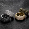 New hiphop ring with full diamond and micro diamond inlay personalized rap trend round black zircon large ring