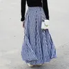 Skirts Plaid Long Women Bohemian Sexy High Waist Maxi Dress Casual Elastic Ladies Aline Womens Robe 230420