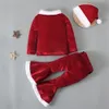 Pyjamas Kids Girls Christmas Costume Santa Claus Småbarn Babykläder sätter långärmad toppklocka bottenbyxor 3 st år kläder 231121