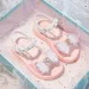 Sandalen PU-Leder Prinzessin Sandalen für Mädchen Diamantschleife Mode Geburtstagsfeier Schuhe für Teenager Reise Strandschuhe 230420