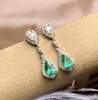 Brincos de Moda Grace Grace Drop Green Emerald Gemstone 925 Prata Feminino Ear Jóias de Linha de Ear