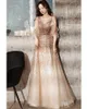 Casual Dresses Champagne Gold paljetter O-Neck Back Bandage A-Line Evening Gowns Oriental Party Banket Female Stage Cheongsam