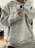 Maglioni da donna HOUZHOU Harajuku Grigio Grafica Maglione Felpe con cappuccio Donna Pullover Y2k Stile coreano Top in maglia Kpop Streetwear Oversize