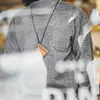 Мужские свитера Maden Vintage Серый смешанный свитер с воротником 2023 Зимний однотонный теплый джемпер Классический трикотаж Повседневный вязаный пуловер