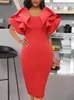 Abiti casual Donne di grandi dimensioni Red Bodycon Ruffles Elegante evento da festa Abito longuette Elegante Slim African Date Out Celebrate Occasion RobeCasual