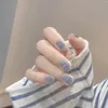 Fałszywe paznokcie błyszczący szary niebieski ekologiczny ekologiczny bez toksycznego bezpiecznego materiału paznokcie dla kobiet manicure sztuka sztuka