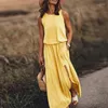 Casual Dresses 2023 Summer Women's Fashion Round Neck Sleeveless Spring Street Style Sexig delad Solid Commuter Long 4XL