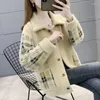 Women's Knits Cardigan Women Sweater Winter 2023 Korean Fleece Turn-down Collar Knitted Jacket Female Casual Lapel Single Breasted Coat N22