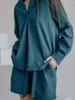 Women's Sleepwear Marthaqiqi Solid Cotton Ladies Pajamas Set Sexy V-Neck Long Sleeve Nightgowns Drawstring Shorts Nightwear 2 Piece Suit