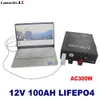 12V 100AH LIFEPO4バッテリーパックリチウム鉄12.8V 70AH BMSとRVキャンプ用のタバコライターで充電できるAC300W