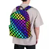 Sac à dos à carreaux arc-en-ciel, grande capacité, sac d'école pour étudiants, sac à bandoulière pour ordinateur portable, voyage à la mode