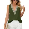 Kvinnor Tshirt Fashion Vest Summer ärmlös Chiffon Vneck Ladies Tank Tops Soldi Color Oversize Shirts Femla 230420