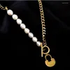 Naszyjniki wisiorek barokowy naturalny naszyjnik perłowy dla kobiet stal tytanowy bezbarwny vintage łańcuch mody Choker biżuteria prezent biżuterii