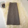 Rokken Elegante Luxe Houndstooth Print Tweed Midi Voor Vrouwen Herfst Winter Rits Hoge Taille Slanke Rok Eenvoudige All-match