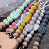 Baby Tanders Toys Pacifier Clips Round Beech Silicone Rainbow Pärlor för Dummy Nipple Holder Soother Chain Teether Toy 230421
