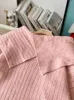 Blusas femininas moda coreana camisola de grandes dimensões mulheres fora do ombro manga longa feminino pulôveres de crochê senhoras inverno rosa dropship