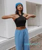 Roupa de yoga com logotipo feminino cruz sexy sutiã à prova de choque jogging fitness respirável pilates agachamento colheita topo casual moda ginásio