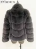 Women's Fur Faux Fur ZADORIN Winter Clothes For Women Stand Collar Splicing Long Sle Faux Fur Coat Women Black White Fluffy Jacket Faux Fur CoatsL231121