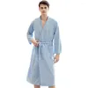 Men's Sleepwear Lightweight Long Waffle Bathrobe Unisex Summer 3/4 Sleeve Quick Dry Spa Robe