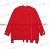 Мужские свитера RAF SIMONS Vintage Badge Damaged Нерегулярные свободные красные свитера Вязаные мужские и женские повседневные толстовки высшего качества T231121