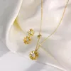 Pendant Necklaces 2023 Fashion Upscale Stainless Steel Jewelry Zircon Daisy Sun Flower Charms Chain Choker Pendants For Women Gift