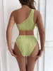 Maillot de bain femme une épaule maillot de bain Sexy femmes vert découpé 2023 asymétrique texturé maillot de bain pièce été Monokini