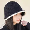 Basker 2023 Autumn Winter Kpop Bucket Hat For Women Artificial Lamb Down Fabric Warm Caps Vintage Foldbar