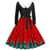 Casual Dresses Christmas Costumes Party Dress Women Lång ärm V Neck Päls krage 1950 -talet Hemmafru vintage Xmas Winter Rockabilly Robe