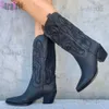 Botas Marca Classic Cowboy Botas para mujer Tacones gruesos Bordar Cowgirl Western Mid Becerro Botas Lady Zapatos Moda Mujer Tamaño grande 2023 T231121