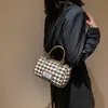 Kvällspåsar Lyxiga kvinnor Plaid Boston Bags Party Clutch Chic Handväskor och handväska Houndstooth Black Brown Shoulder Suede Crossbody Påsar J230420