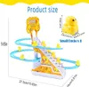 Brinquedos de escada de escalada para patos pequenos Conjunto de jogo de pista de corrida de perseguição elétrica Brinquedo divertido de montanha russa com 9 patos LED luzes piscantes Música divertida Subida de escada de pato