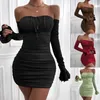 Casual Dresses Women's Long Sleeve Sexy Wrap Chest Dress With Pleated Front Strap Flared Sleeves Ladies Summer